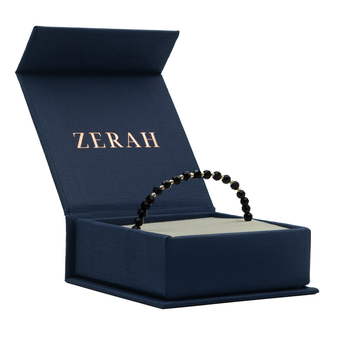 Brățară ZERAH din onix negru și aur 14k, în cutia cadou bleumarin cu logo auriu #Culoare_onix negru