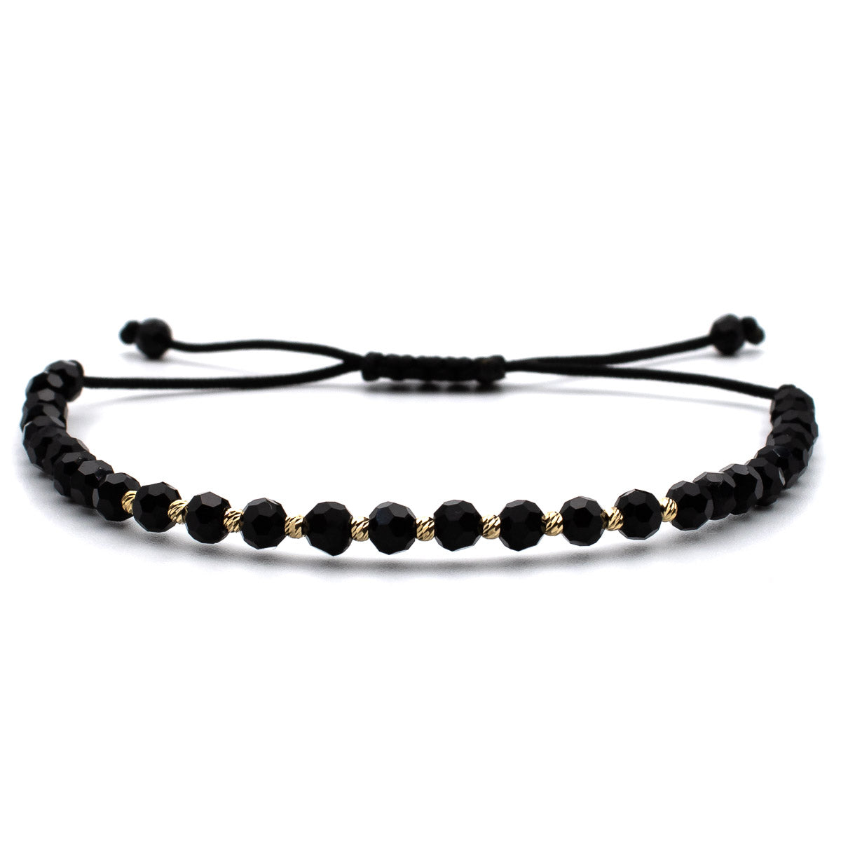 Brățară ZERAH cu bile fațetate de onix negru și aur 14k, pe șnur negru reglabil #Culoare_onix negru